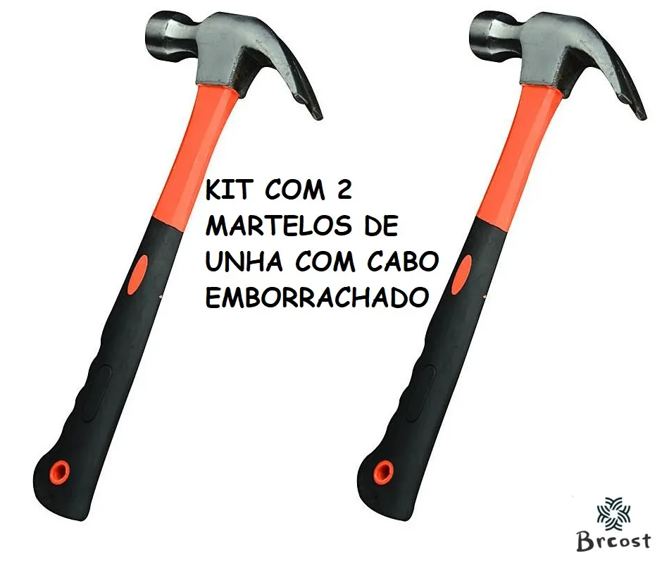 Martelo De Unha Kit 2 Martelos Profissional Cabo Fibra 27cm Emborrachado Martelo De Unha Resistente Brcost 2 Unidades